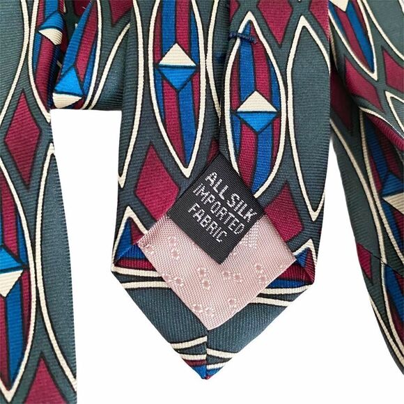 Vintage Albert Nipon Geo Mod Burgundy Silk Tie - Picture 3 of 3